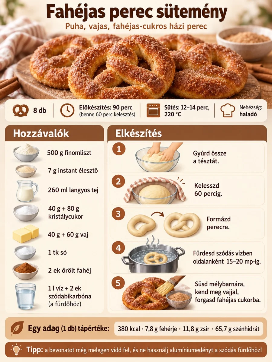 Fahéjas perec sütemény – hozzávalók és elkészítési lépések.