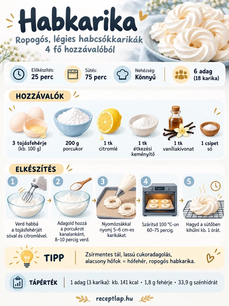 Habkarika – ropogós, légies habcsókkarikák – hozzávalók és elkészítési lépések.