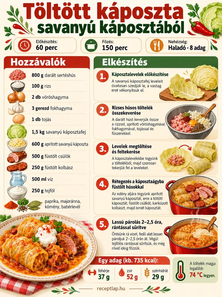Töltött káposzta savanyú káposztából – hozzávalók és elkészítési lépések.