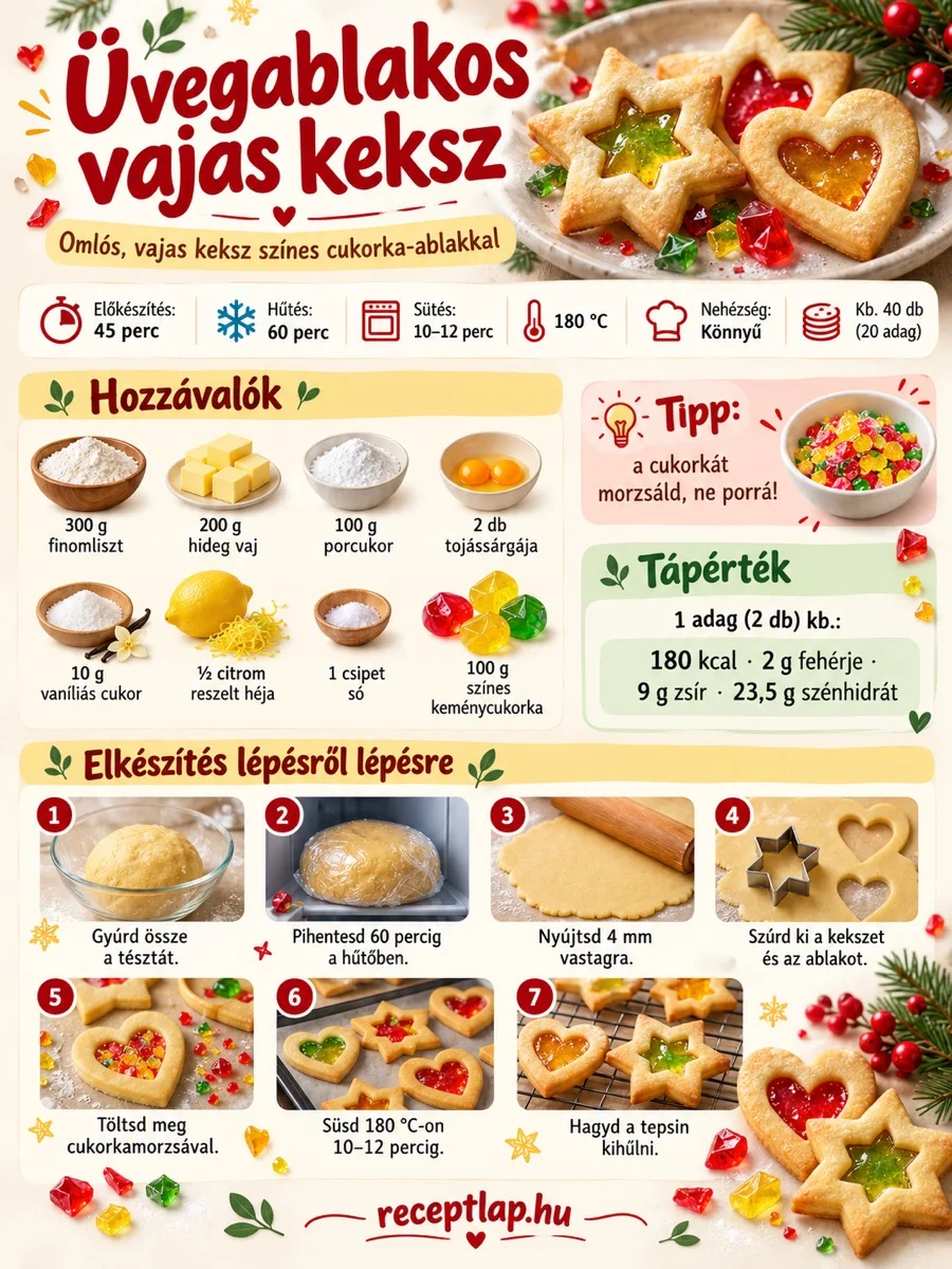 Üvegablakos vajas keksz – hozzávalók és elkészítési lépések.