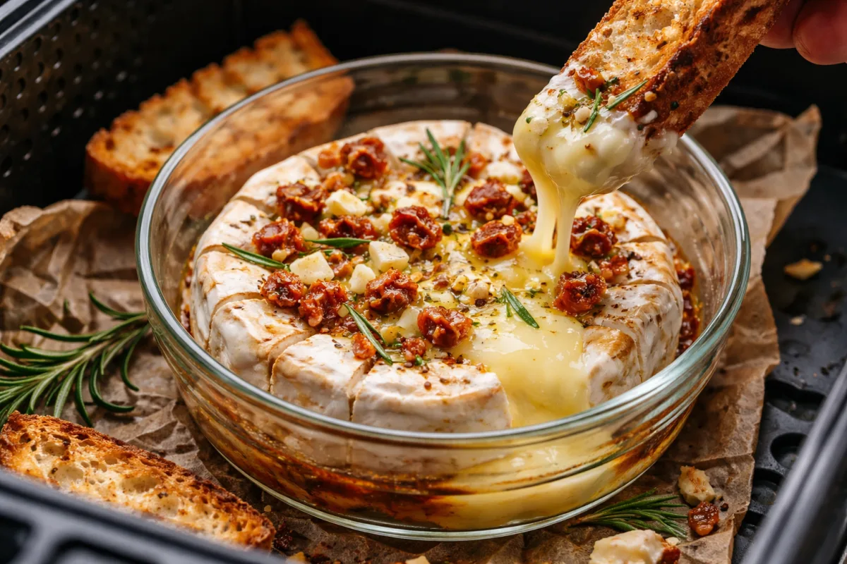 Air fryerben sült krémes camembert fokhagymával és aszalt paradicsom olajával