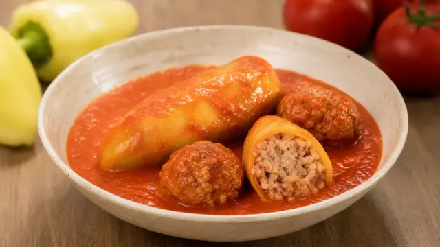 Hagyományos töltött paprika paradicsomszósszal