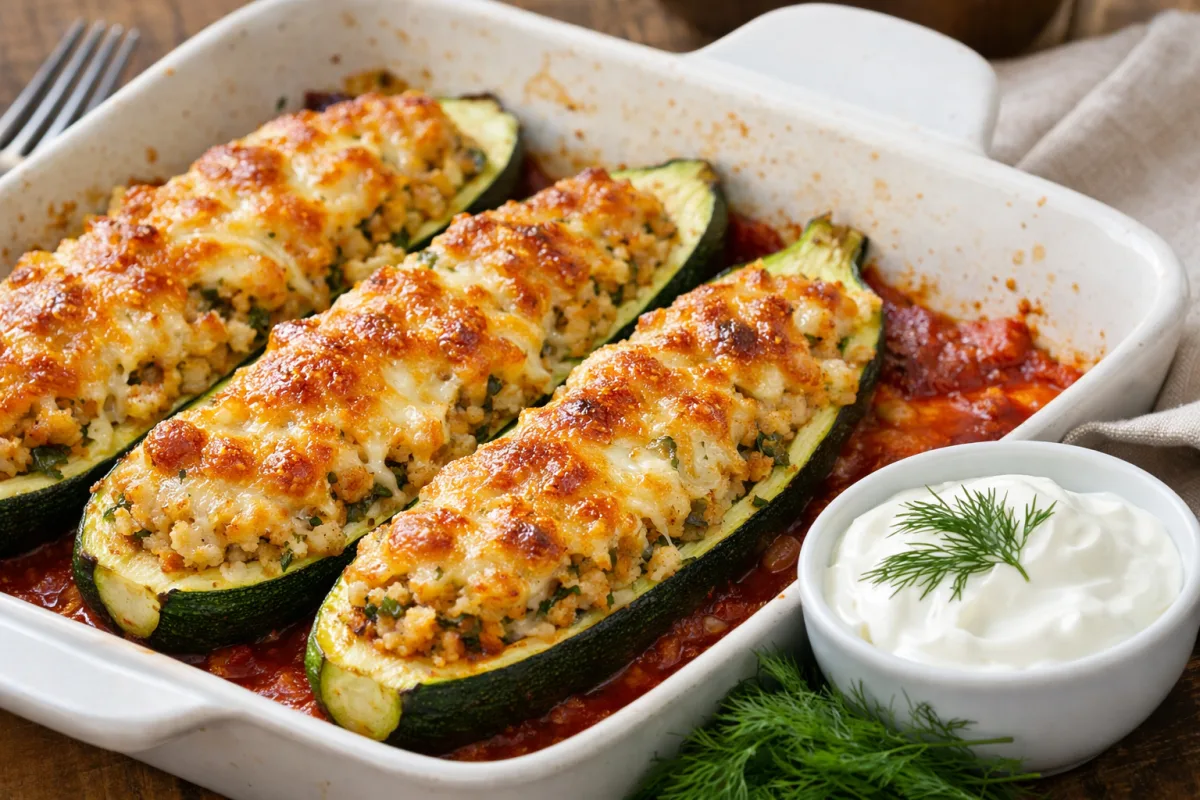 Juhtúrós–bulguros töltött cukkini