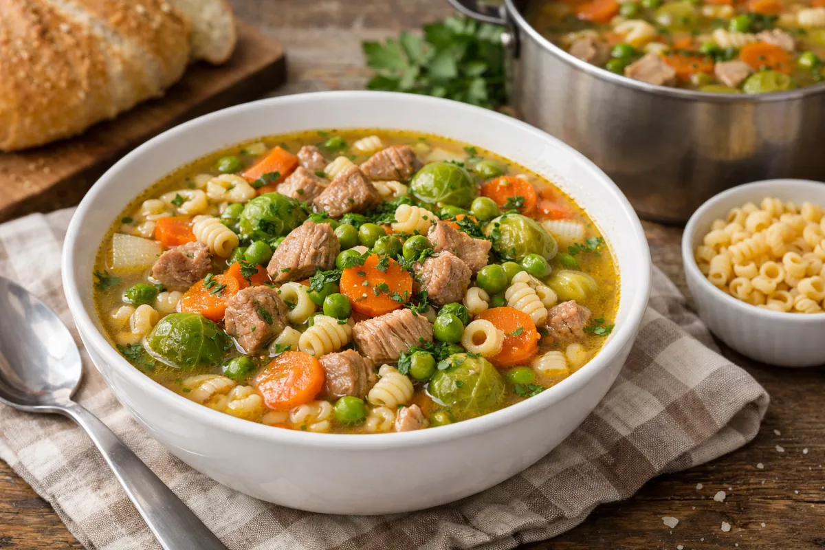 Klasszikus sertés raguleves gazdagon, friss zöldségekkel