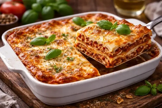 Klasszikus sütőben sült lasagne krémes besamel mártással