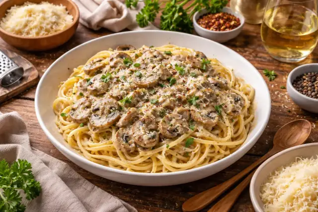 Krémes pasta mascarponés gombával