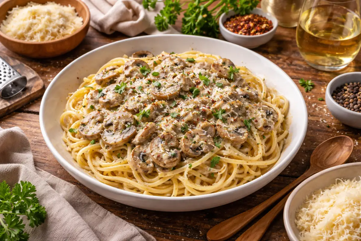 Krémes pasta mascarponés gombával