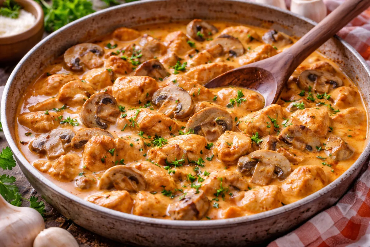 Krémes tejfölös-gombás csirkemell ragu recept