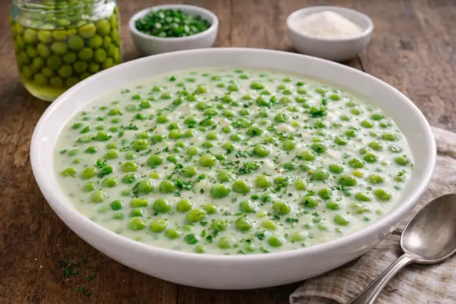 Krémes zöldborsófőzelék üveges borsóból