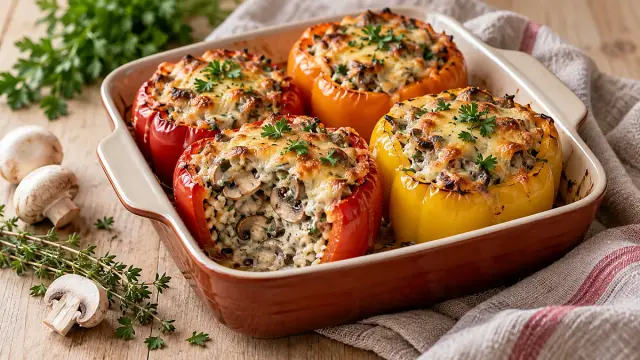 Krémsajtos gombás töltött paprika