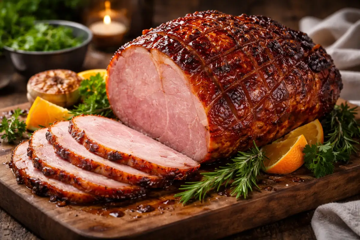 Húsvéti mézes-mustáros sült friss sonka készítése sütőben