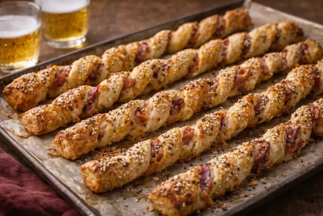 Ropogós baconos-sajtos csavart rúd