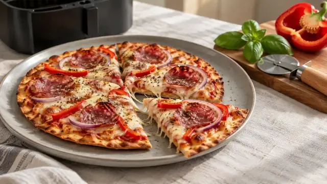 Ropogós tortilla-pizza air fryerben