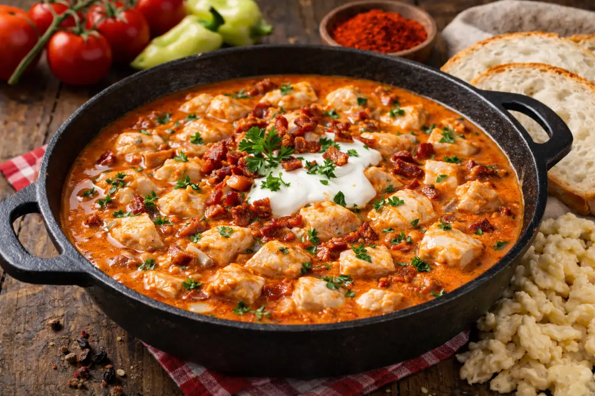 Selymes harcsapaprikás füstölt szalonnával