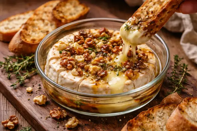 Sült camembert air fryerben mézzel, dióval és kakukkfűvel