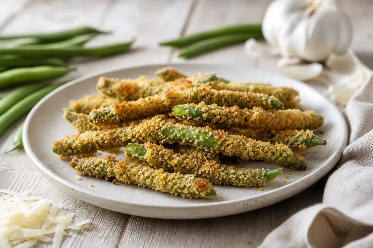 Sült zöldbab fokhagymás-parmezános bundában