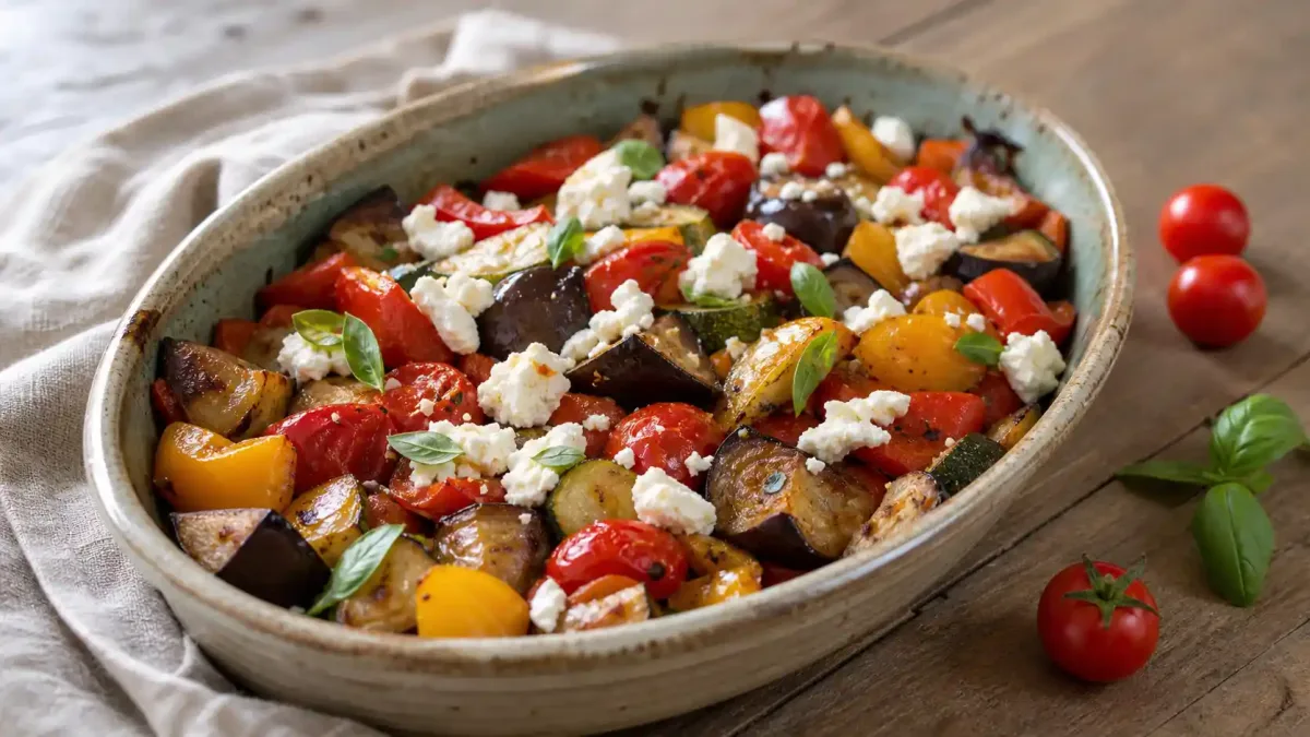 Sütőben sült mediterrán lecsó fetával
