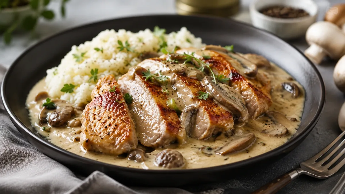 Tejszínes-gombás karaj recept serpenyőben