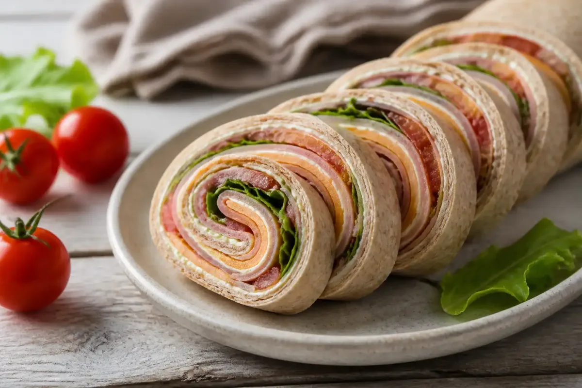 Teljes kiőrlésű tekercs sonkával és sajttal