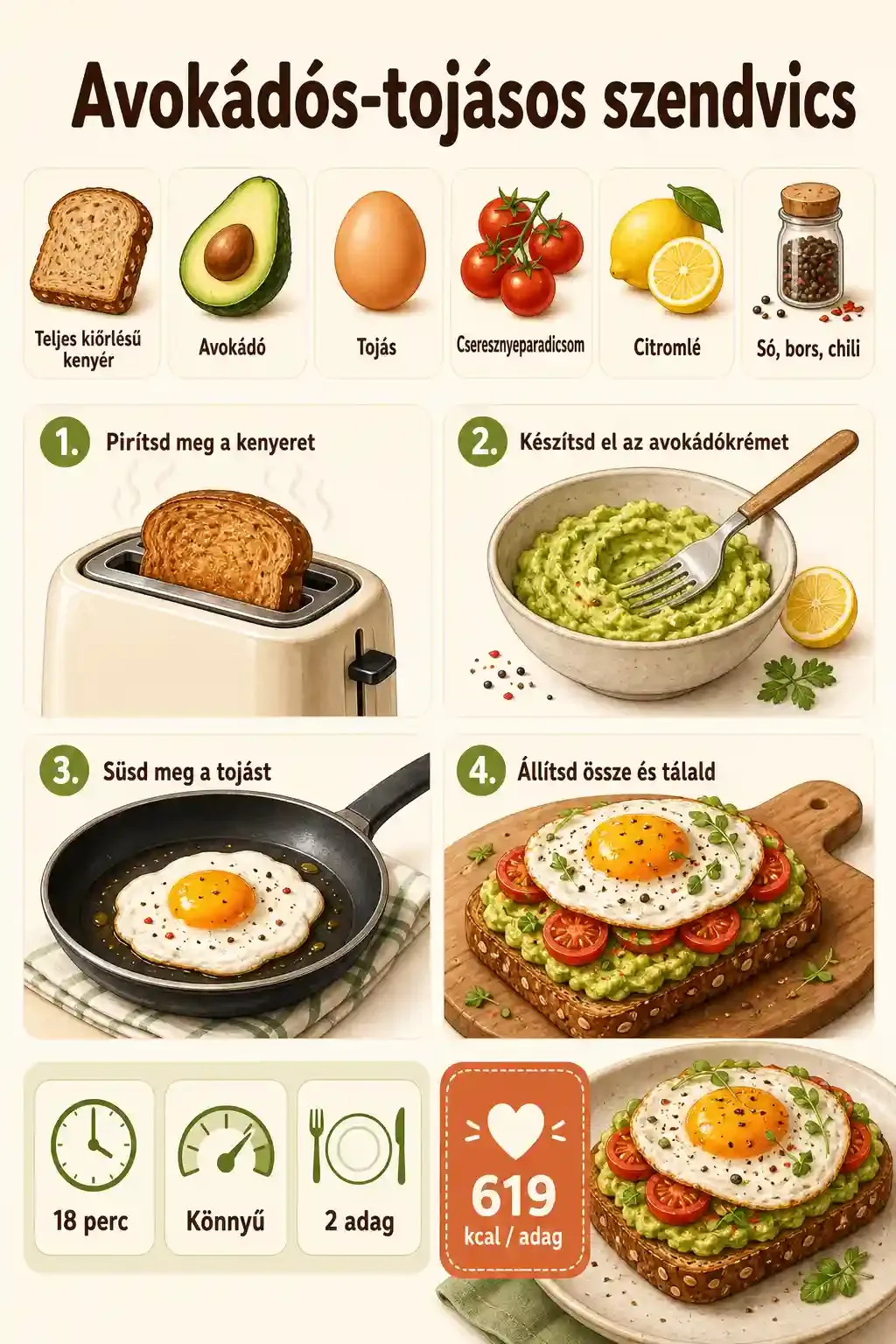 Avokádós-tojásos szendvics recept