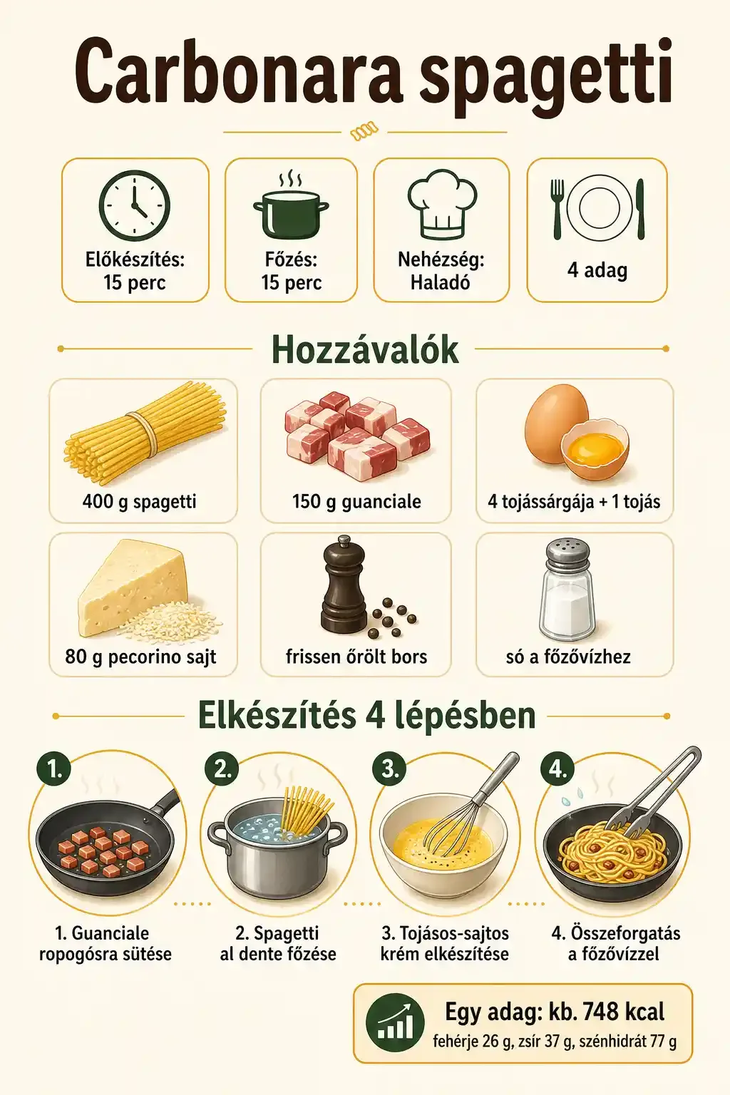 Klasszikus carbonara spagetti recept