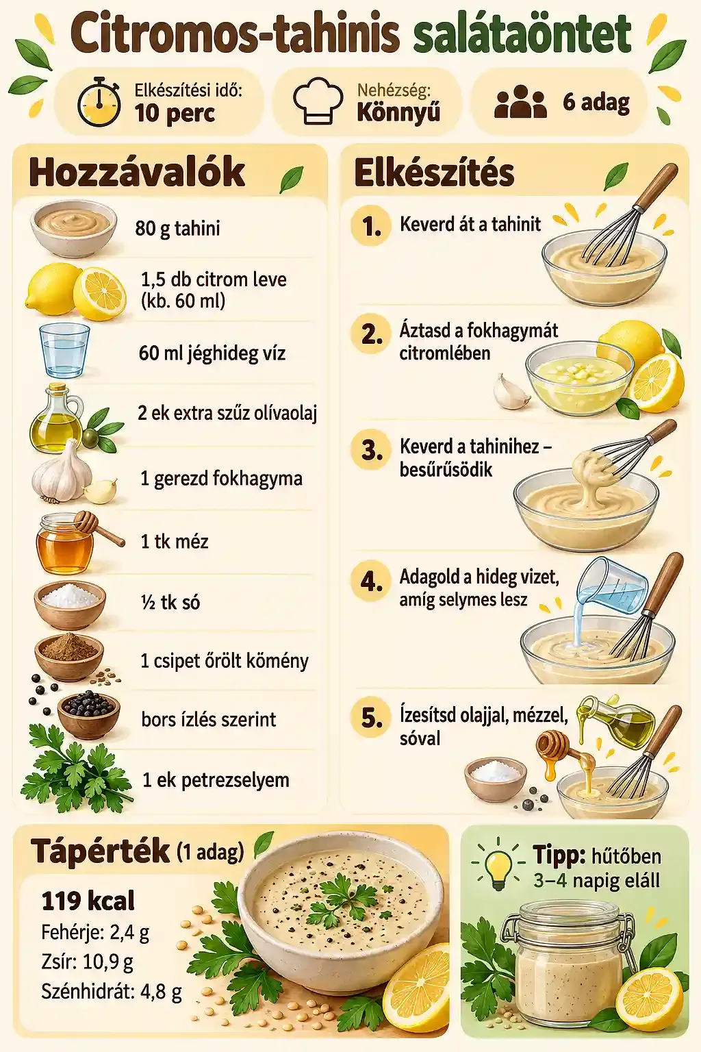 Citromos-tahinis salátaöntet recept – krémes, 10 perc alatt
