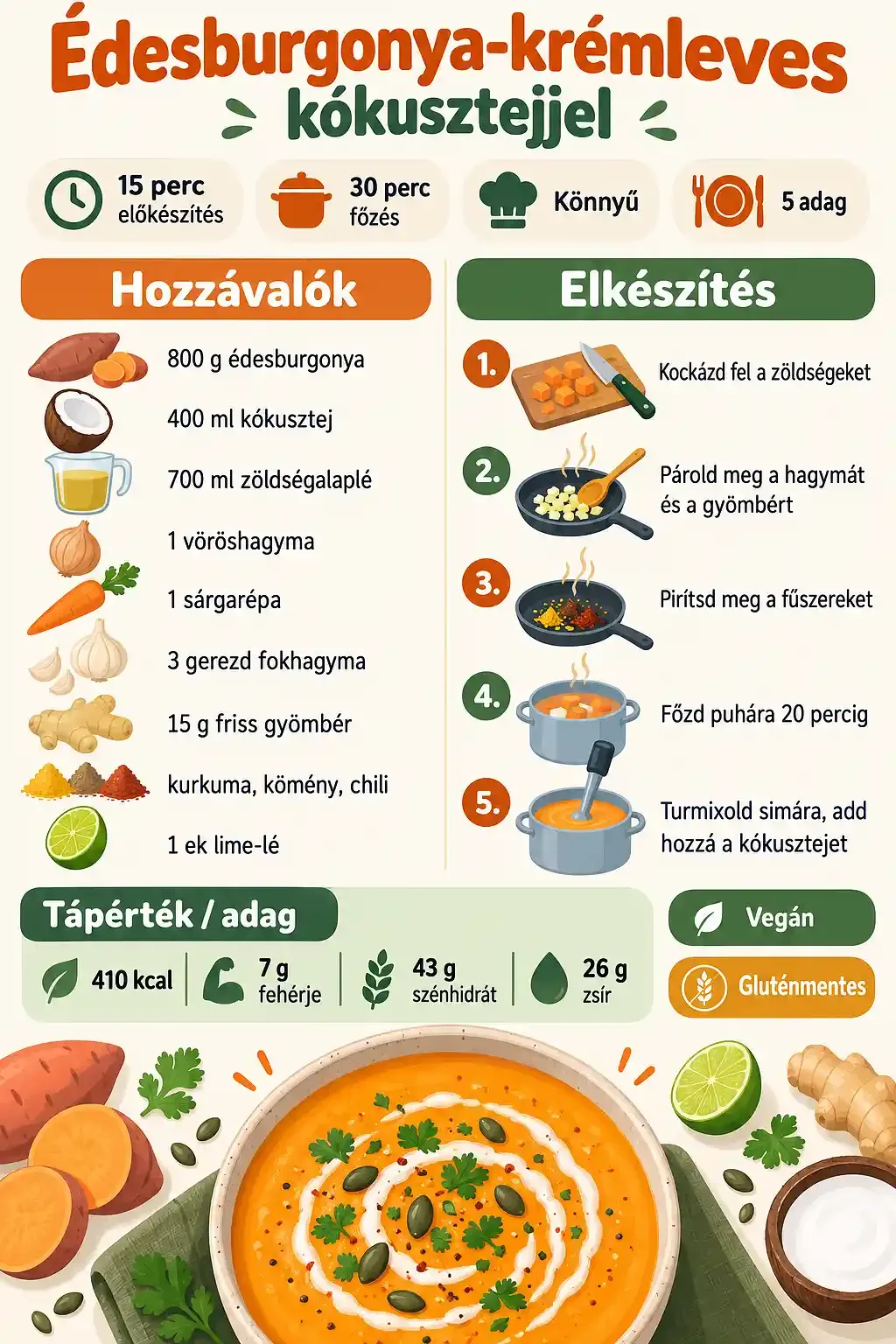 Édesburgonya-krémleves kókusztejjel