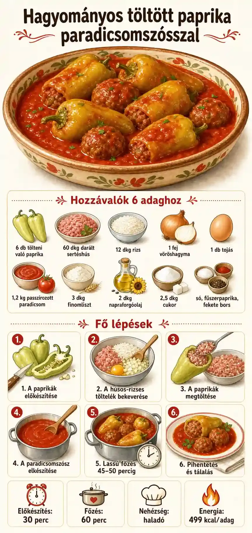 Hagyományos töltött paprika paradicsomszósszal