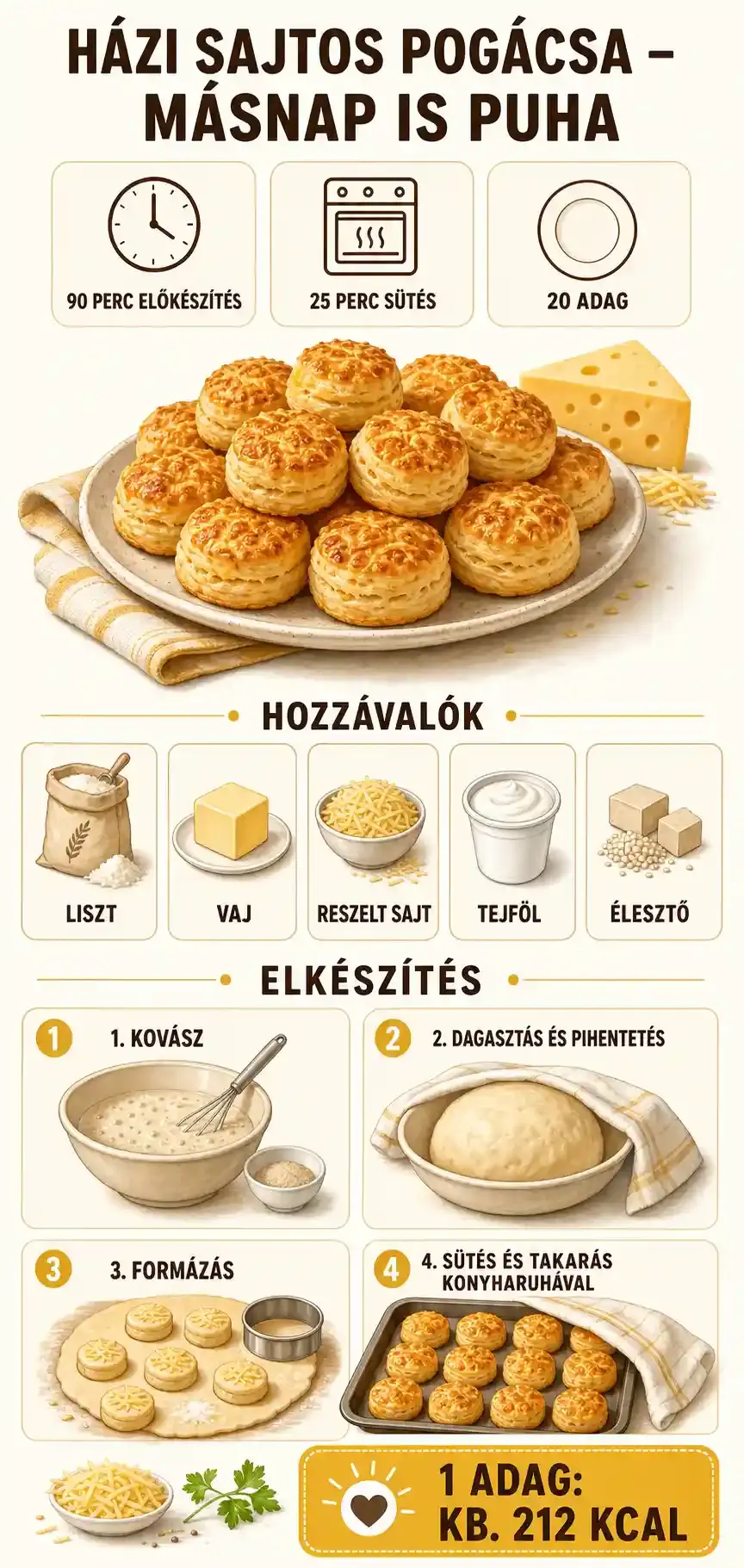 Házi sajtos pogácsa, amely másnap is puha