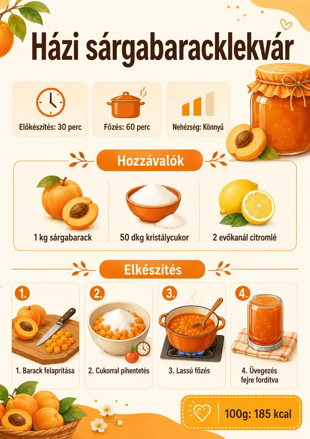 Házi sárgabarack lekvár tartósítószer nélkül