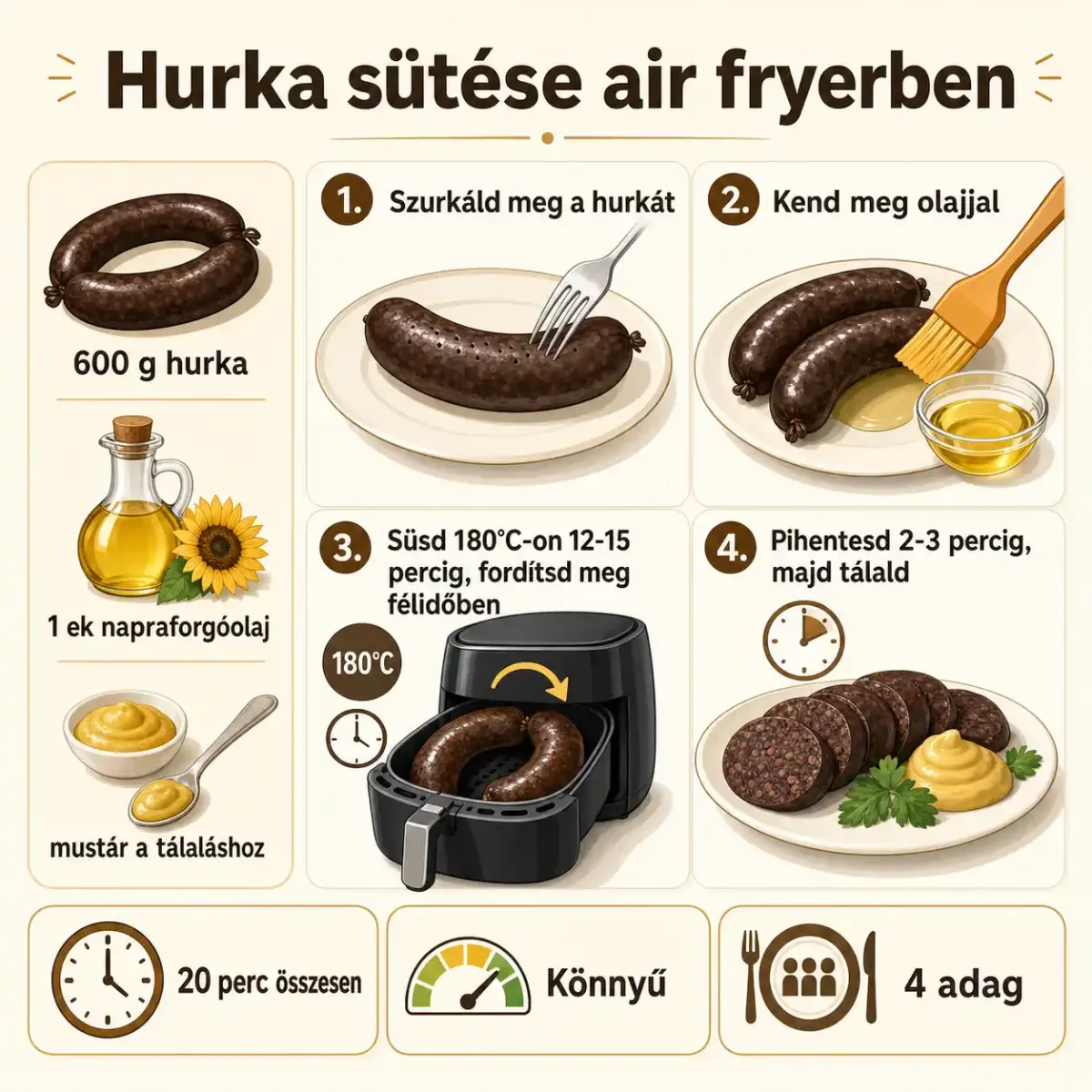 Ropogósra sült hurka air fryerben