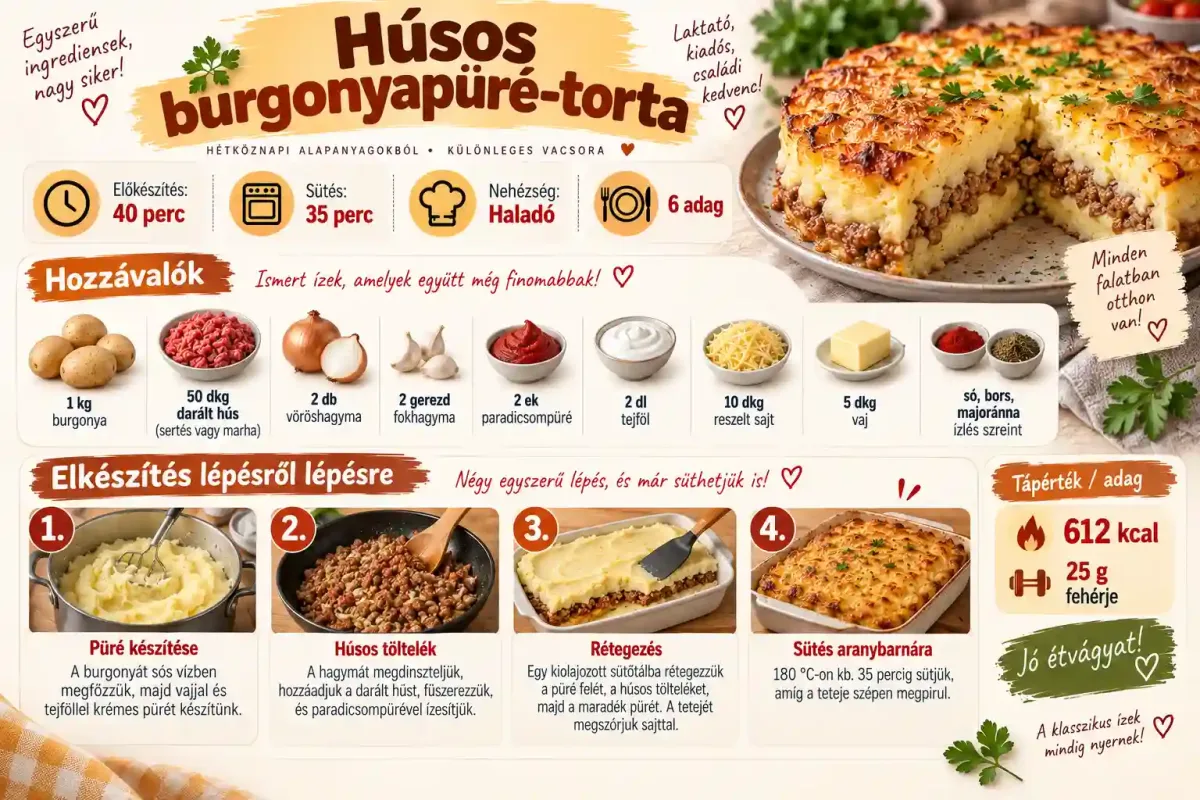 Húsos burgonyapüré-torta