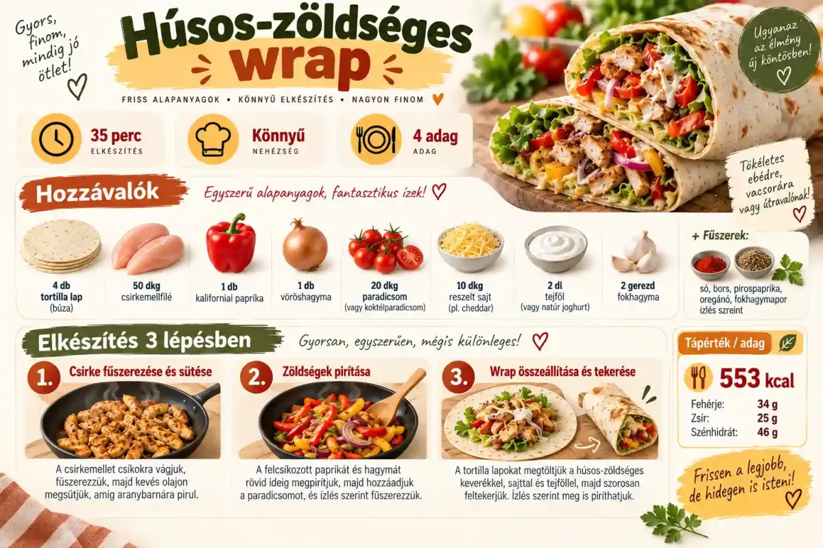 Húsos-zöldséges wrap recept