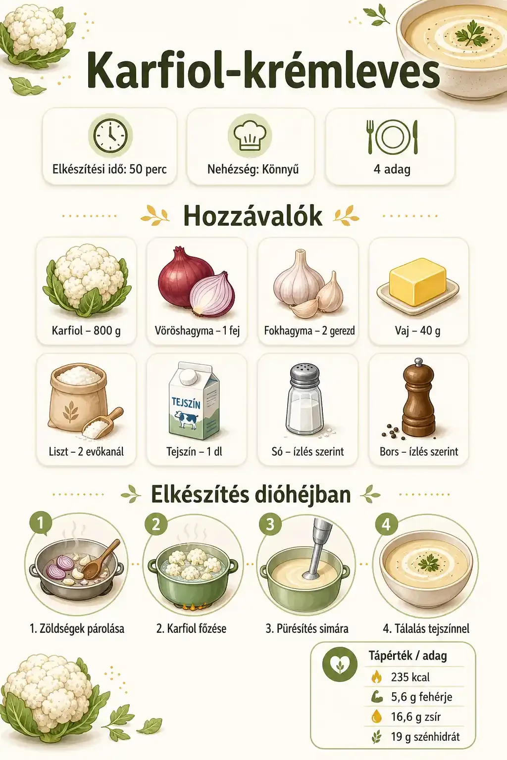 Karfiol-krémleves recept