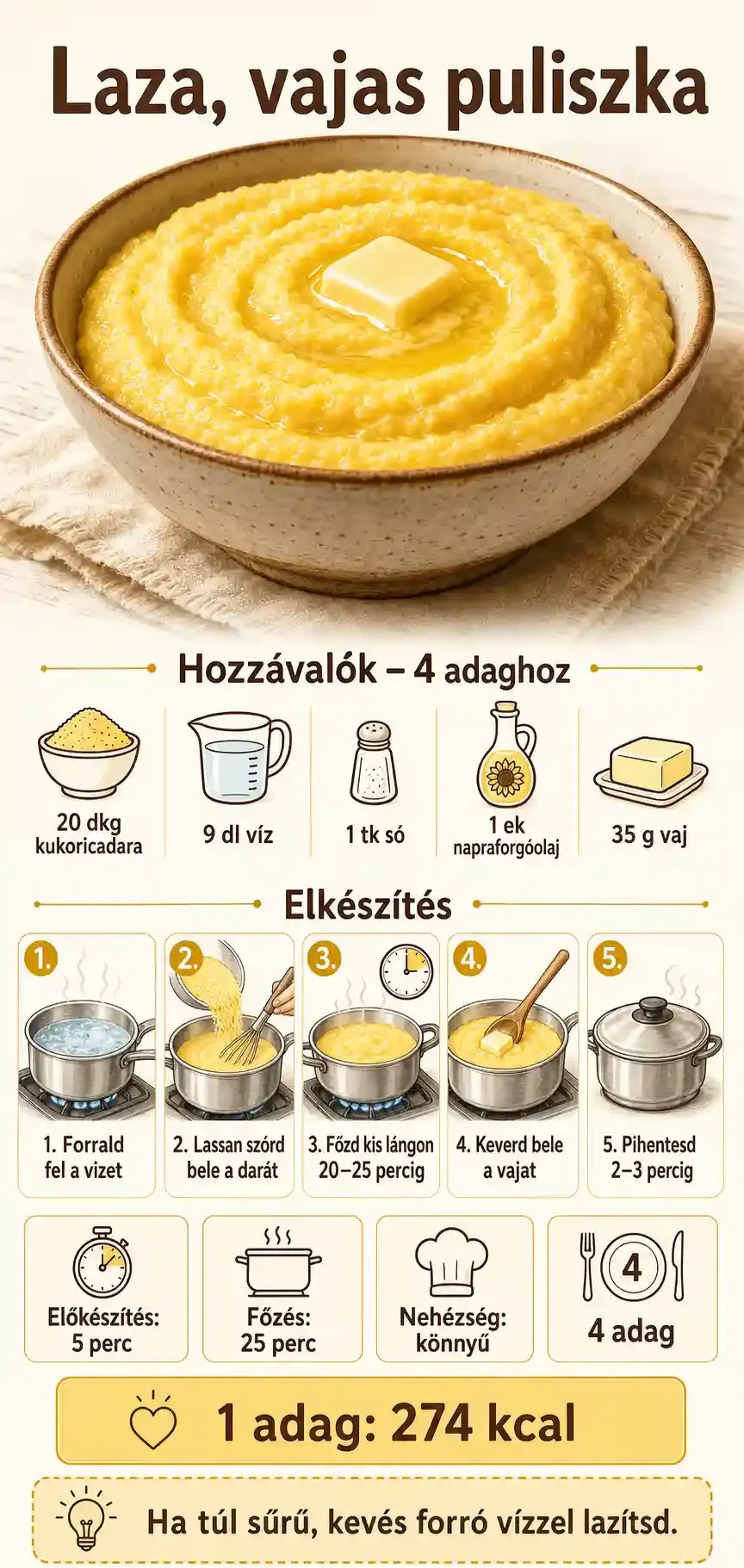 Laza, vajas puliszka kukoricadarából