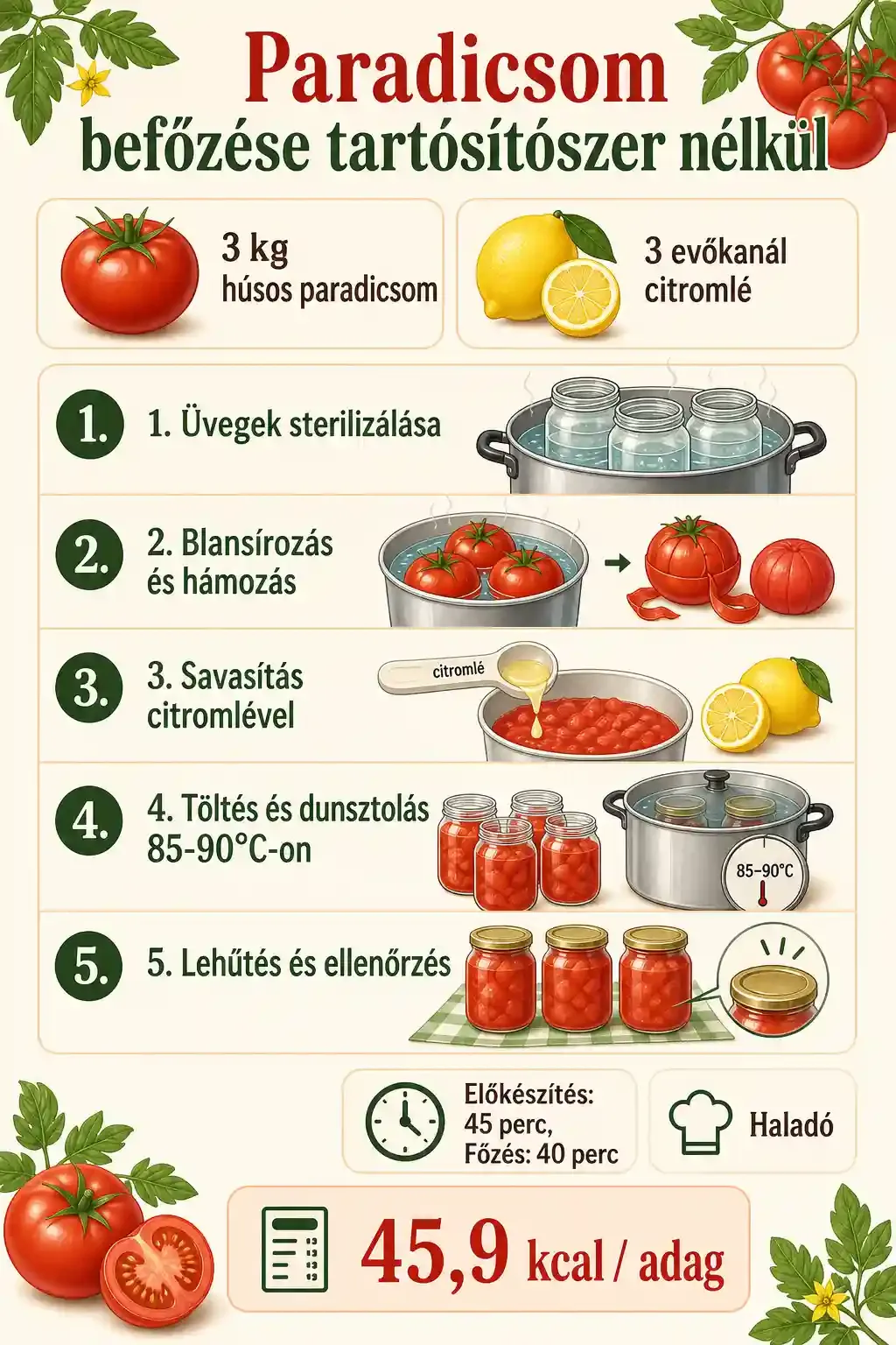 Paradicsom befőzése tartósítószer nélkül