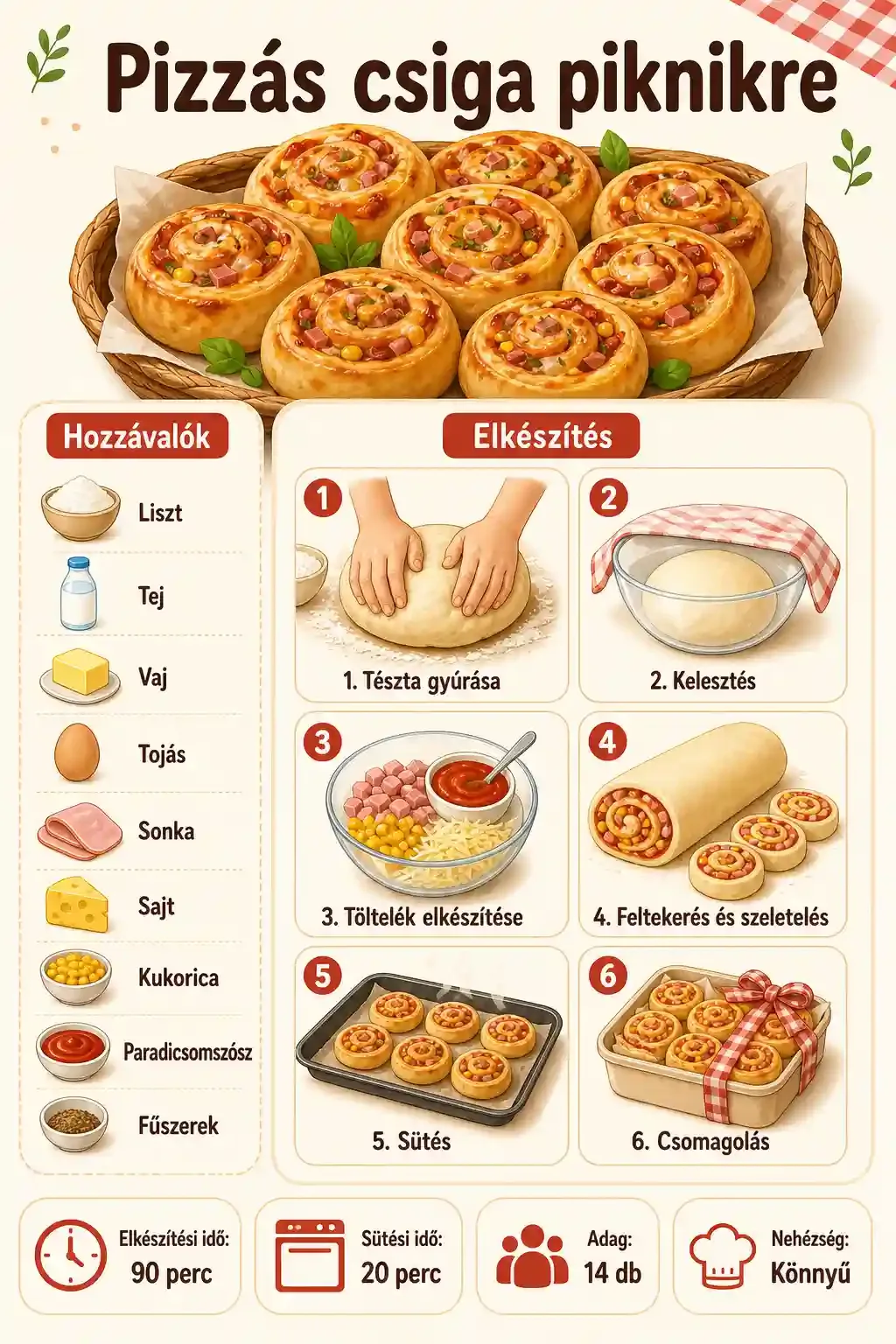 Pizzás csiga piknikre