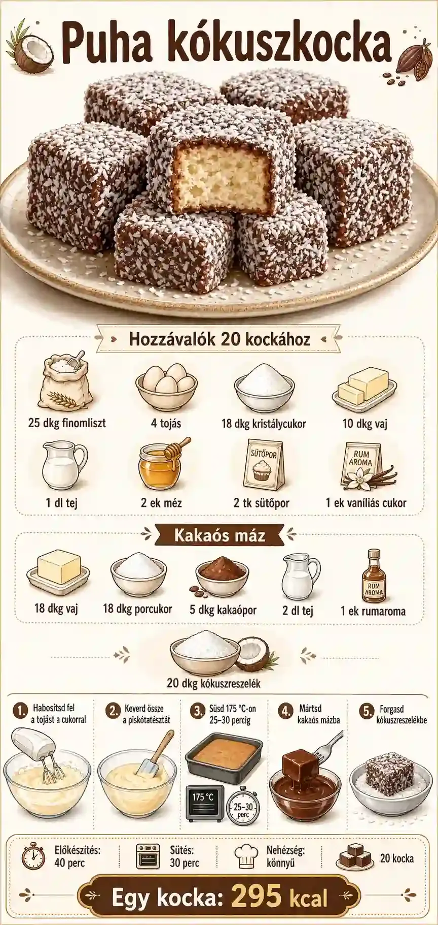 Puha kókuszkocka – klasszikus csokis-kókuszos sütemény