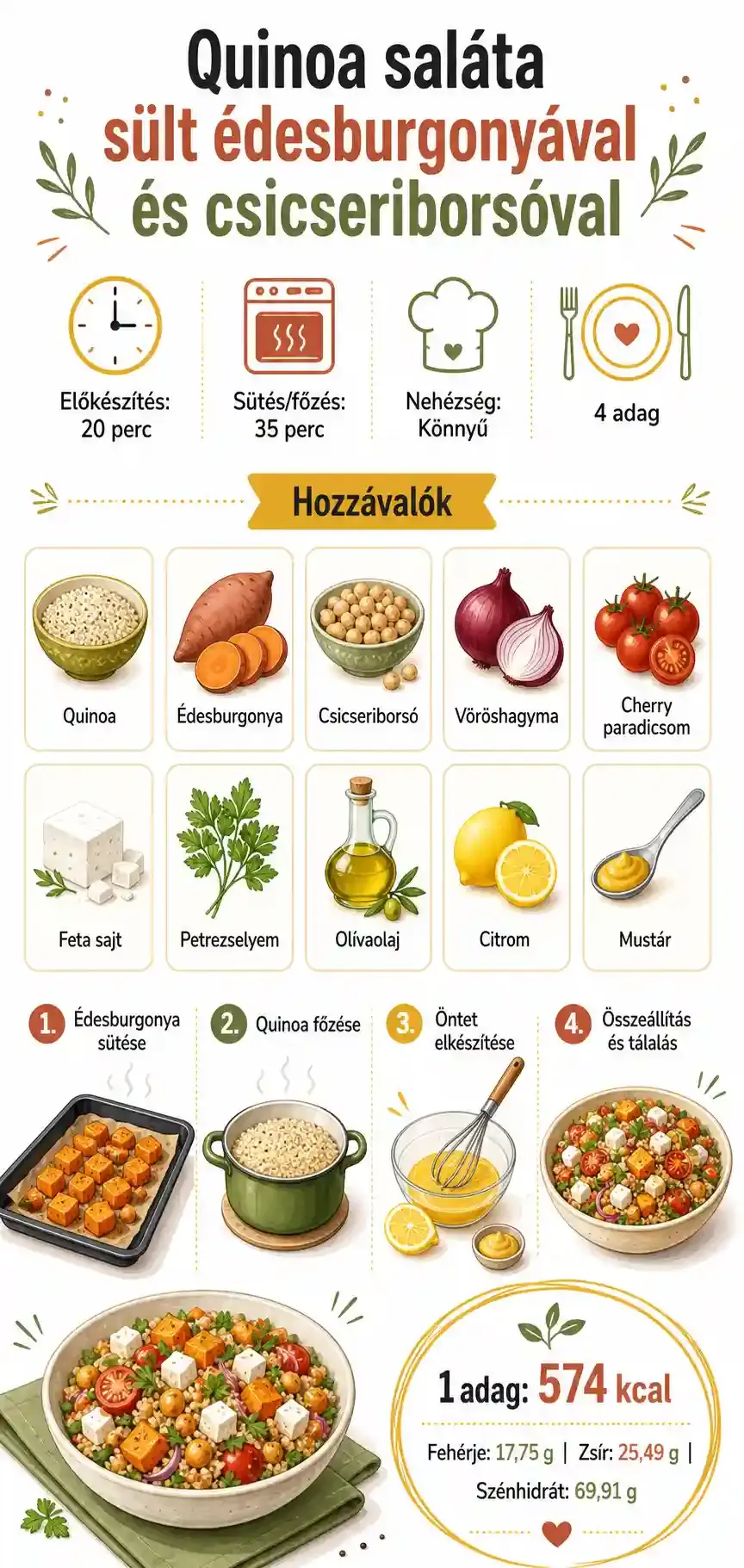Quinoa saláta sült édesburgonyával és csicseriborsóval