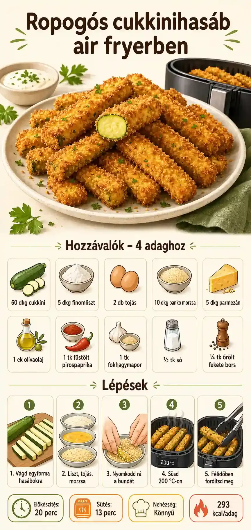 Ropogós cukkinihasáb air fryerben