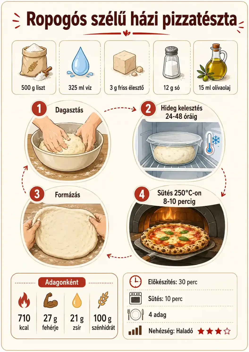 Ropogós szélű házi pizzatészta recept