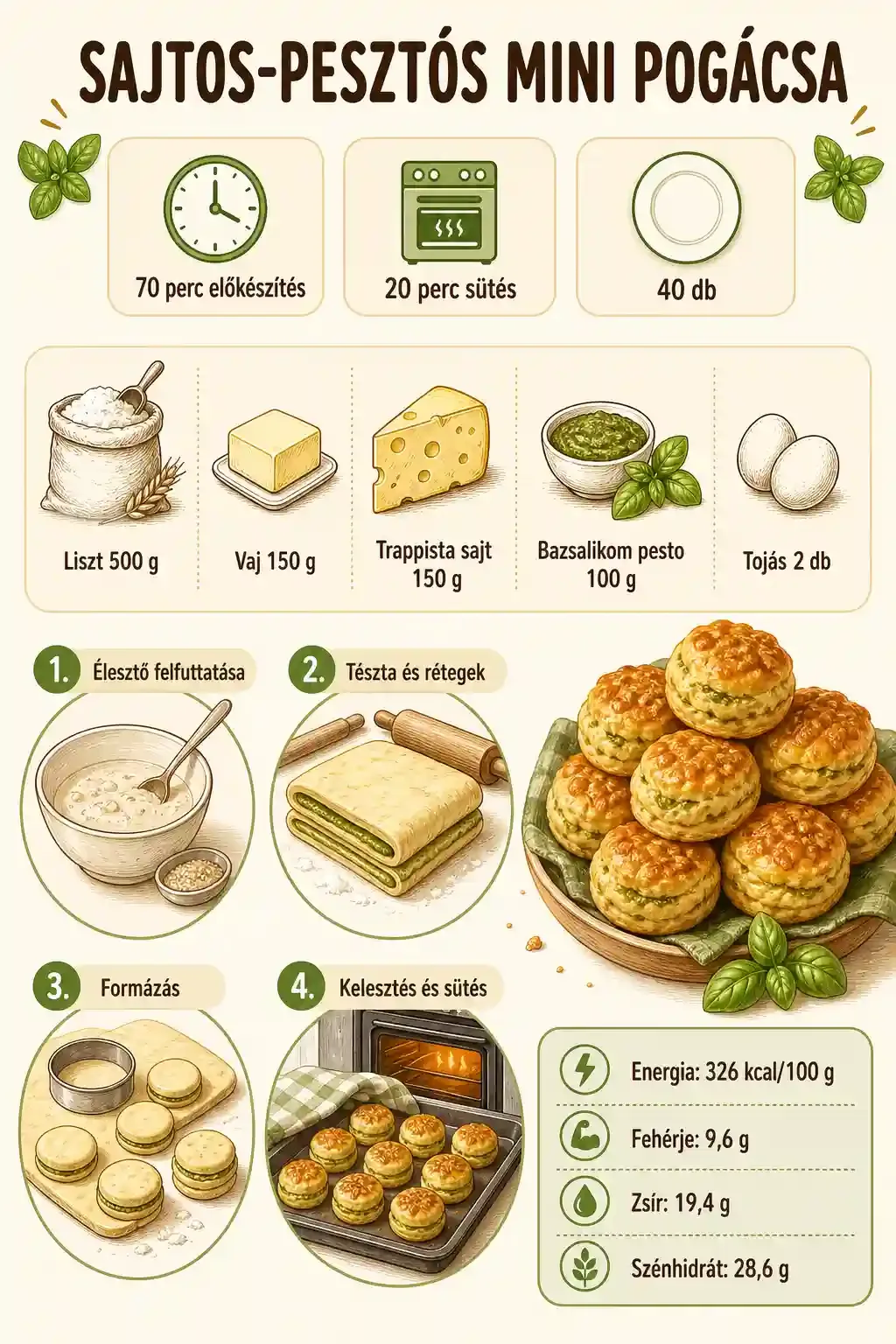 Sajtos-pesztós mini pogácsa