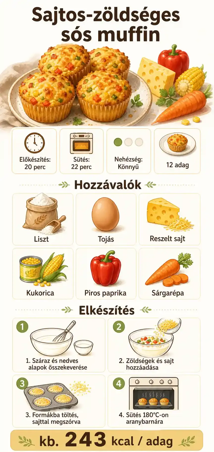 Sajtos-zöldséges sós muffin recept