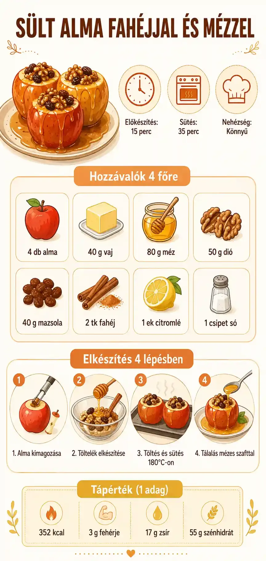 Sült alma recept fahéjjal és mézzel