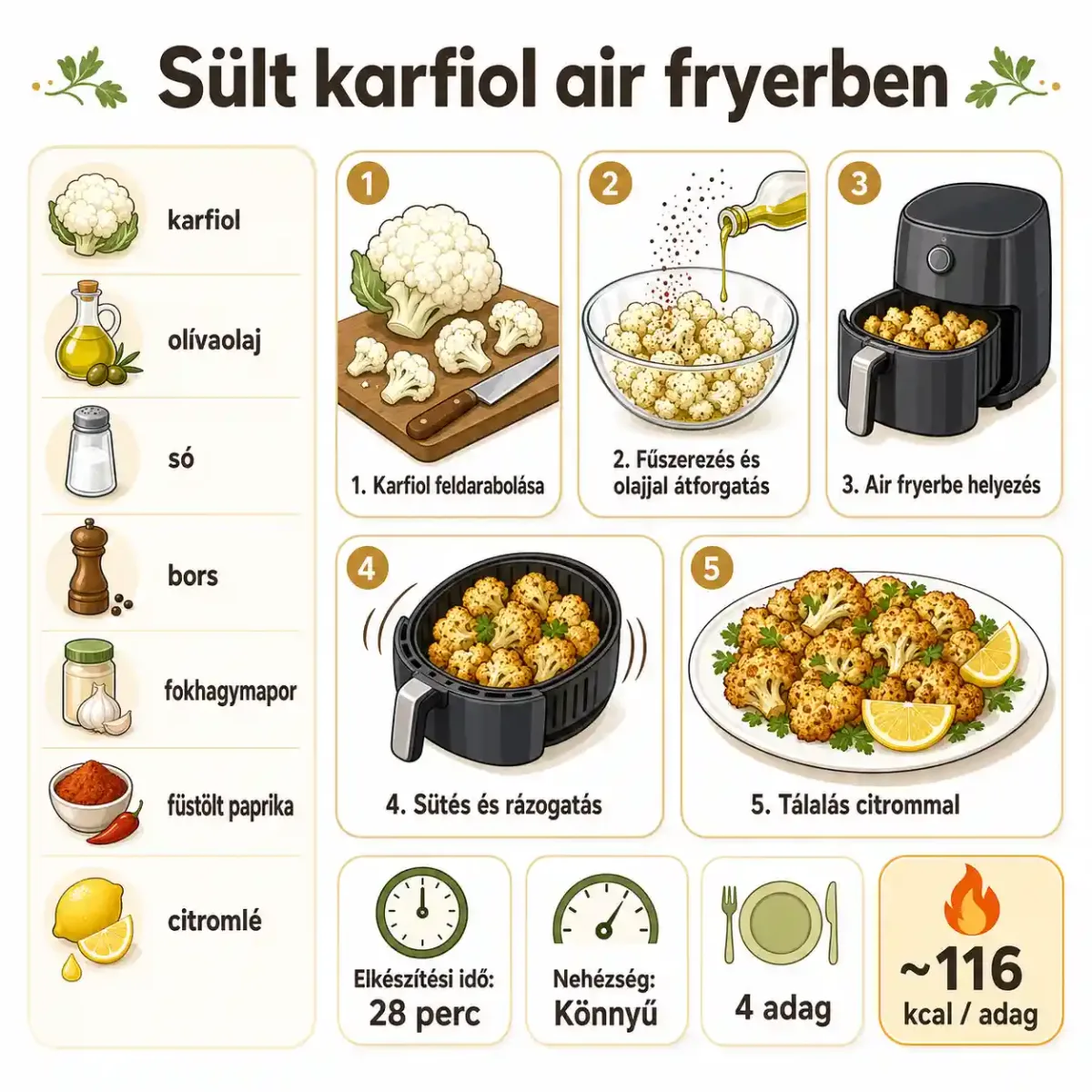 Sült karfiol air fryerben