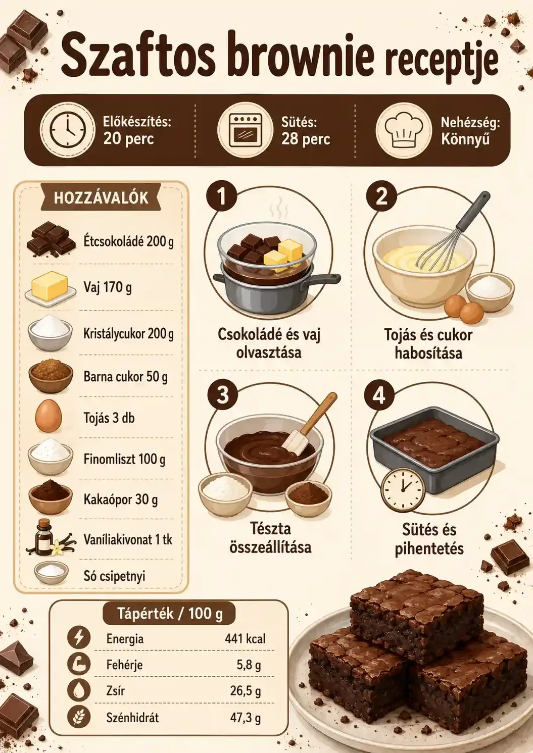 Szaftos brownie recept: krémes belső, ropogósan repedt tetővel