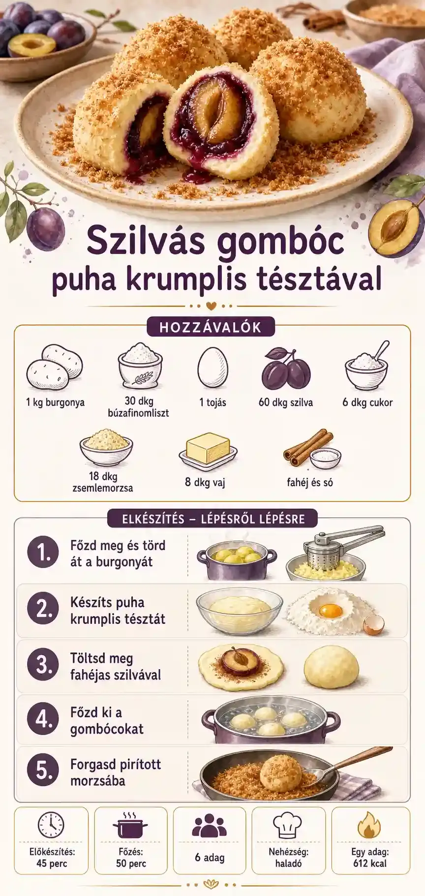 Szilvás gombóc puha krumplis tésztával