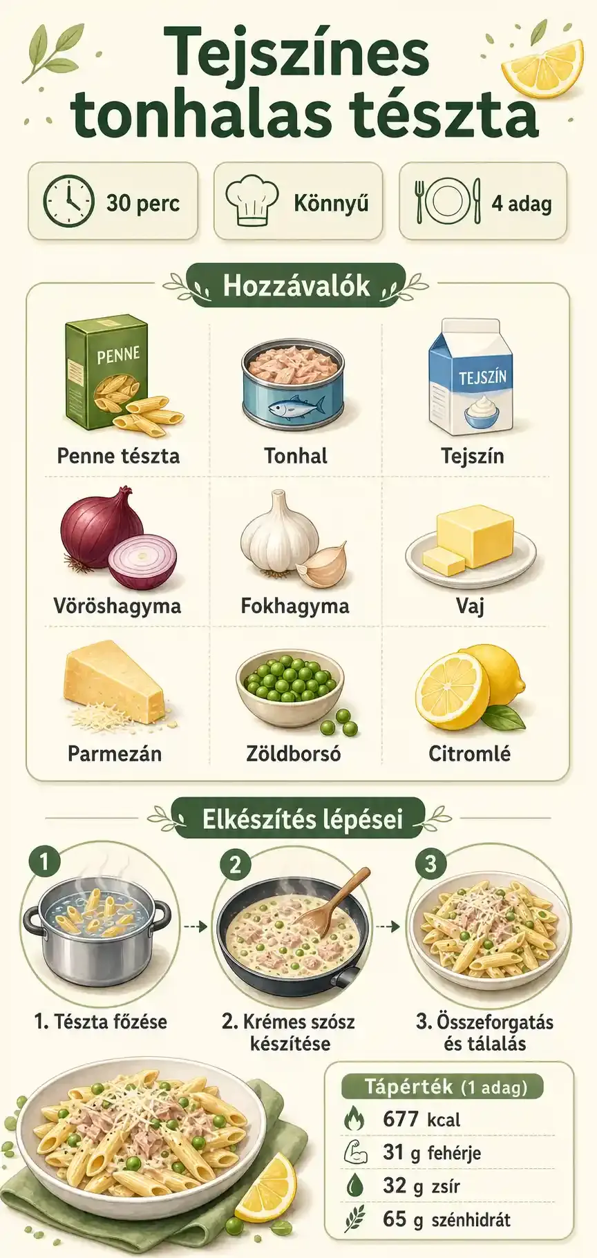 Tejszínes tonhalas tészta recept