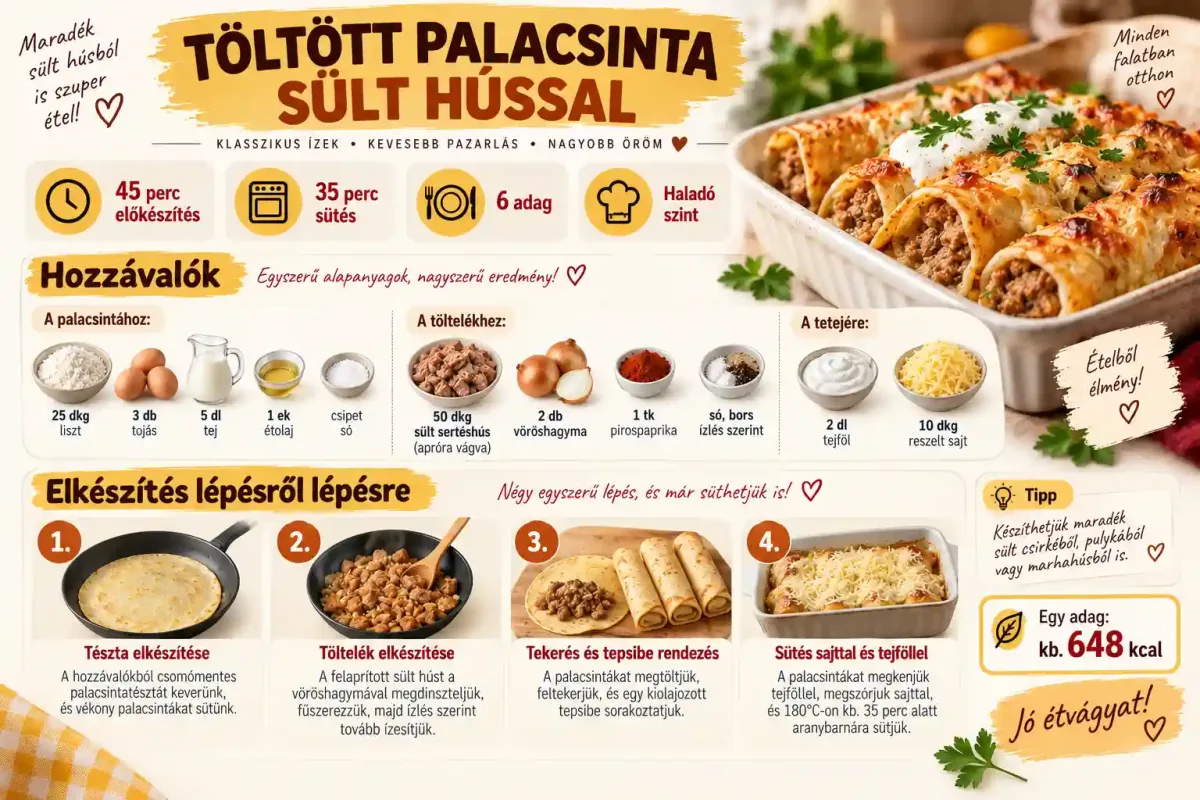 Töltött palacsinta sült hússal