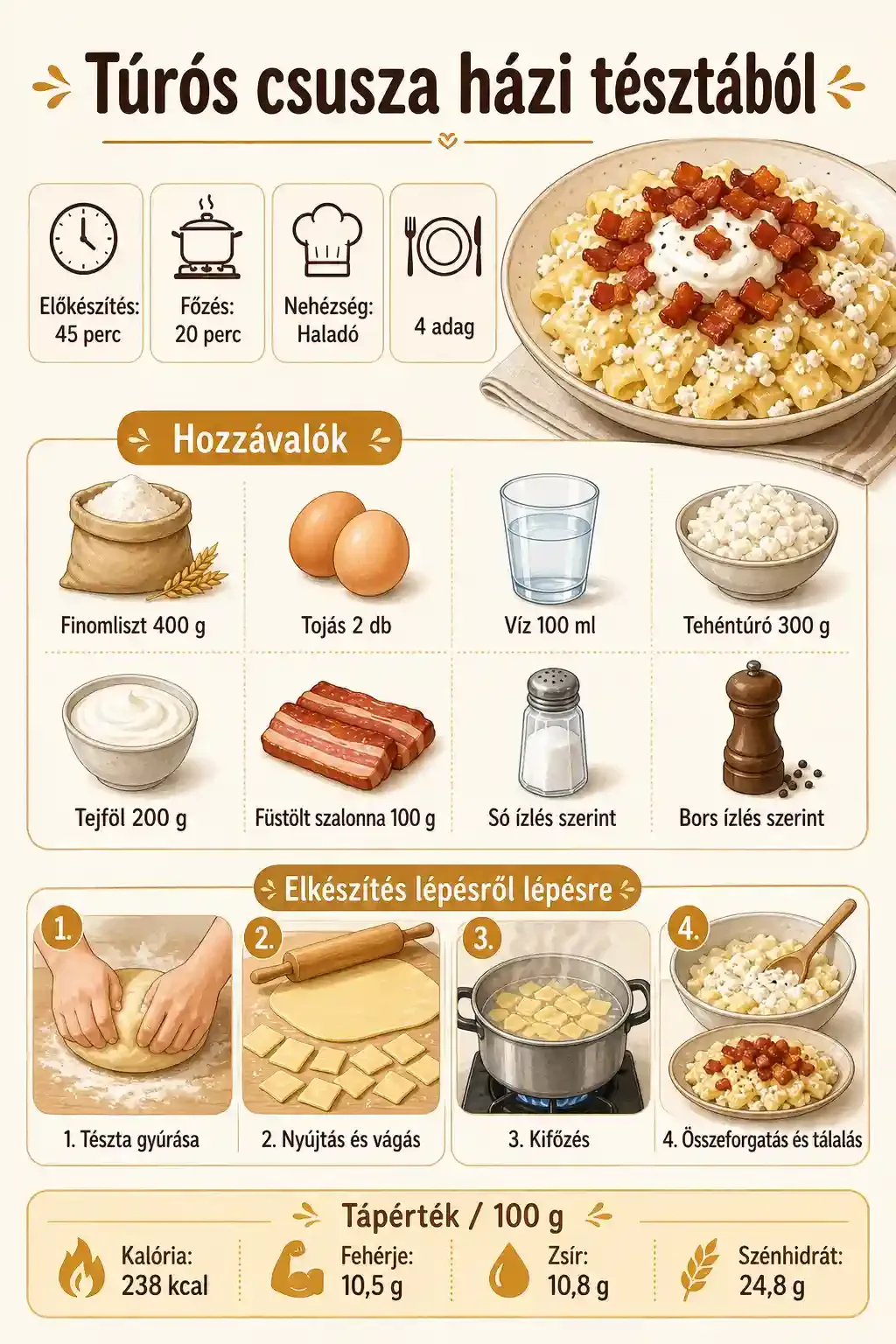 Túrós csusza házi tésztából